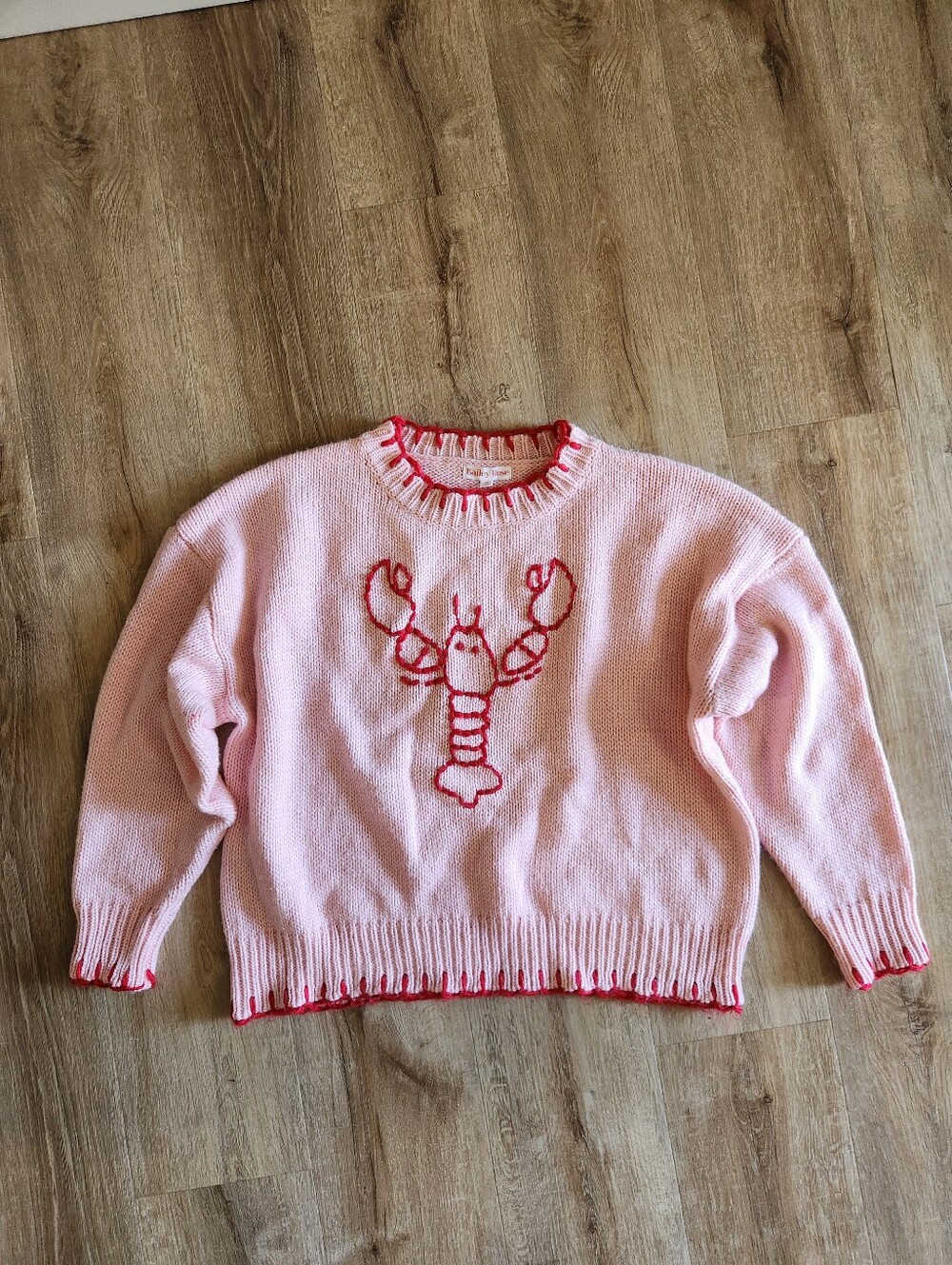 Women's Pink Crewneck Sweater with Red Lobster Embroidery - Picture 2 of 8